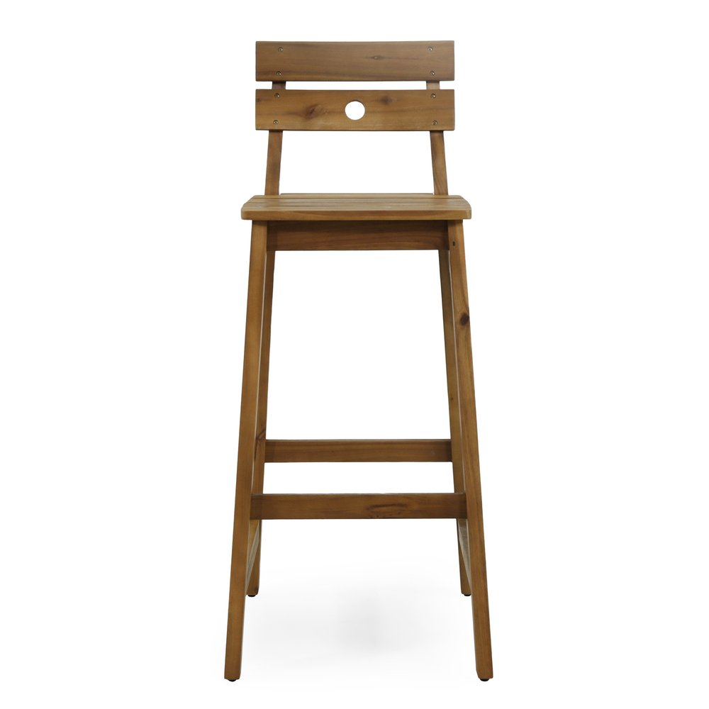Set of Two 30" Brown Solid Wood Outdoor Bar Height Chairs - 40.50" H x 17.00" W x 20.25" D