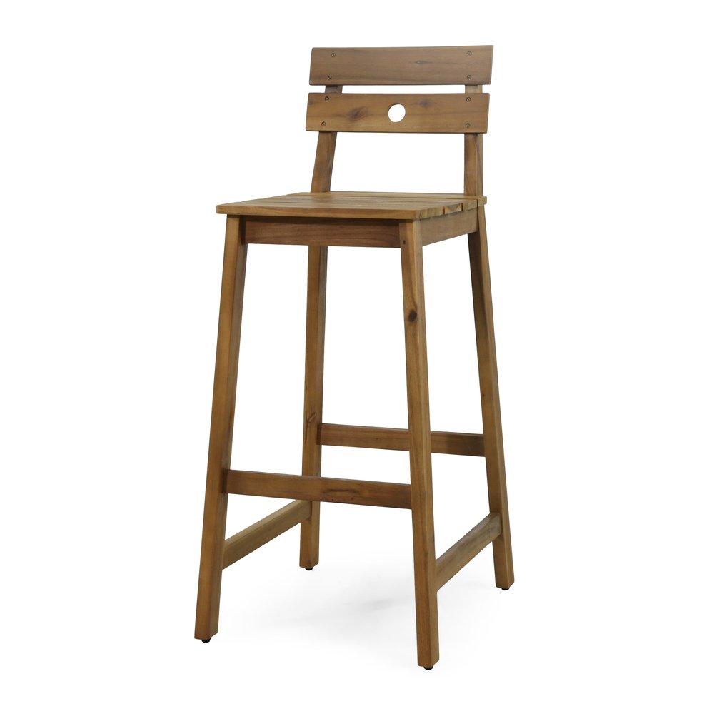 Set of Two 30" Brown Solid Wood Outdoor Bar Height Chairs - 40.50" H x 17.00" W x 20.25" D