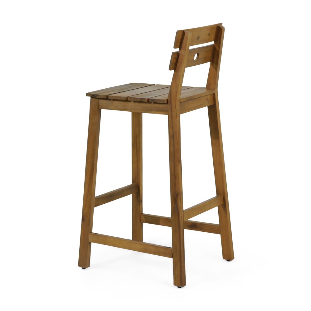 Set of Two 30" Brown Solid Wood Outdoor Bar Height Chairs - 40.50" H x 17.00" W x 20.25" D