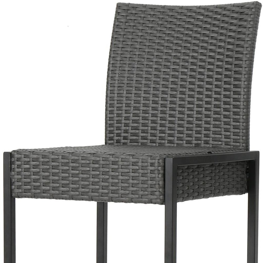 Set of Two 30" Gray Iron Outdoor Bar Height Chairs on a white background