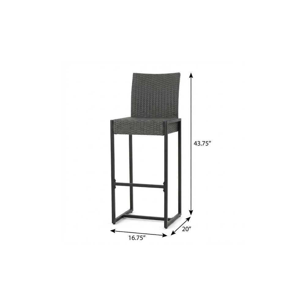 Set of Two 30" Gray Iron Outdoor Bar Height Chairs on a white background