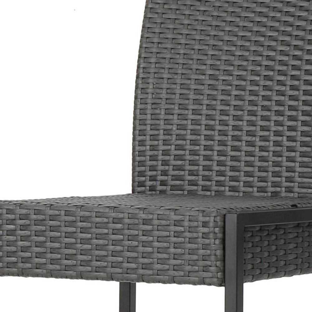 Set of Two 30" Gray Iron Outdoor Bar Height Chairs on a white background
