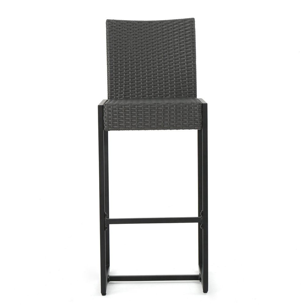 Set of Two 30" Gray Iron Outdoor Bar Height Chairs