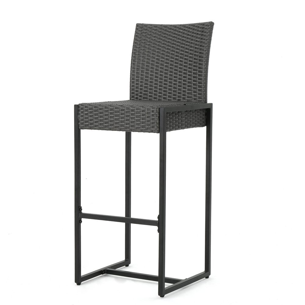 Set of Two 30" Gray Iron Outdoor Bar Height Chairs
