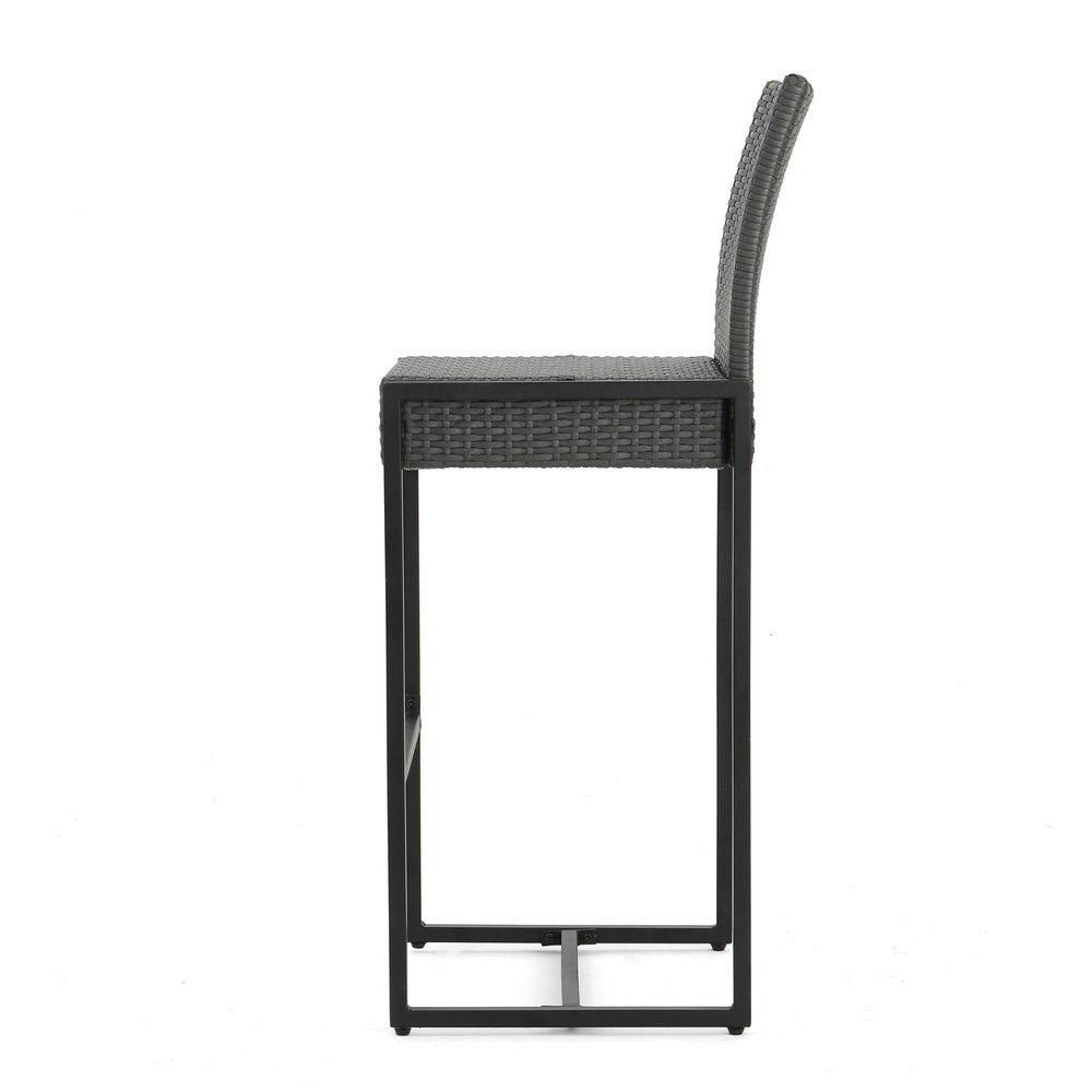 Set of Two 30" Gray Iron Outdoor Bar Height Chairs