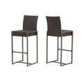 Set of Two 30" Gray and Dark Brown Iron Outdoor Bar Height Chairs on a white background