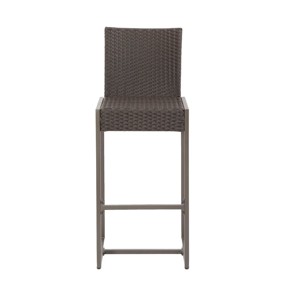 Set of Two 30" Gray and Dark Brown Iron Outdoor Bar Height Chairs