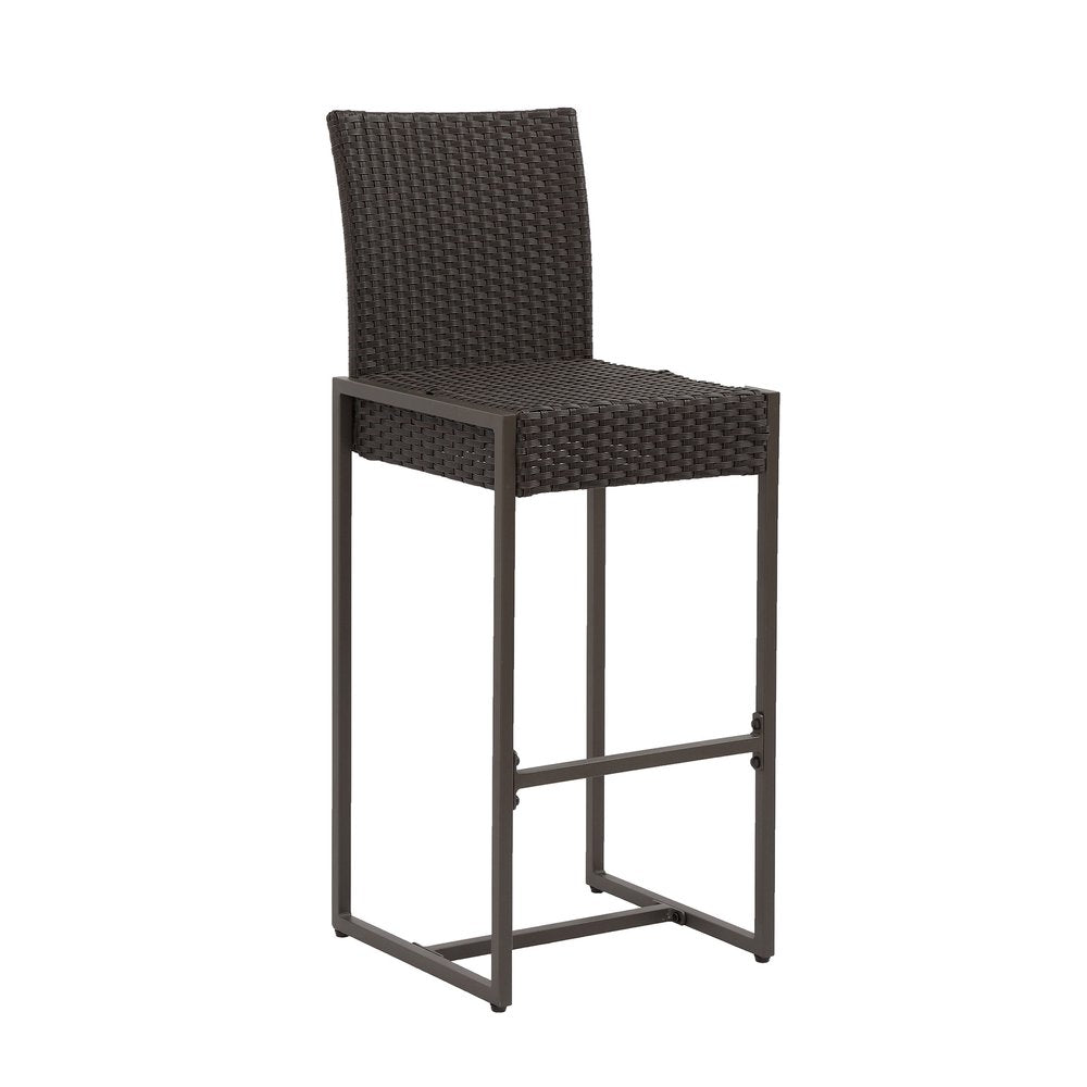 Set of Two 30" Gray and Dark Brown Iron Outdoor Bar Height Chairs