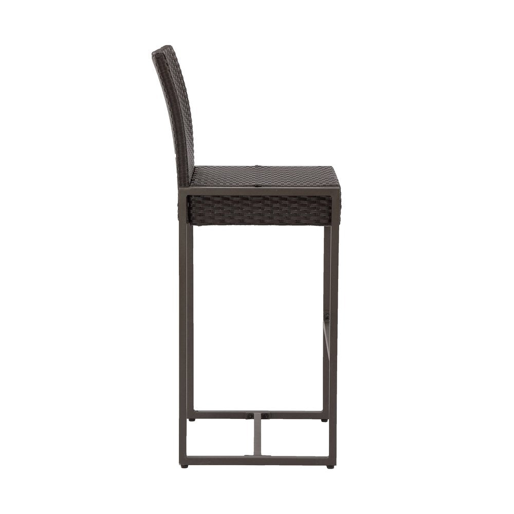 Set of Two 30" Gray and Dark Brown Iron Outdoor Bar Height Chairs