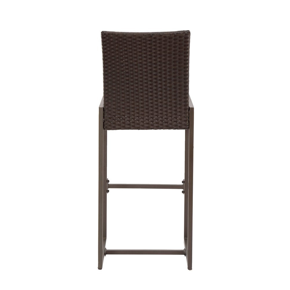 Set of Two 30" Gray and Dark Brown Iron Outdoor Bar Height Chairs