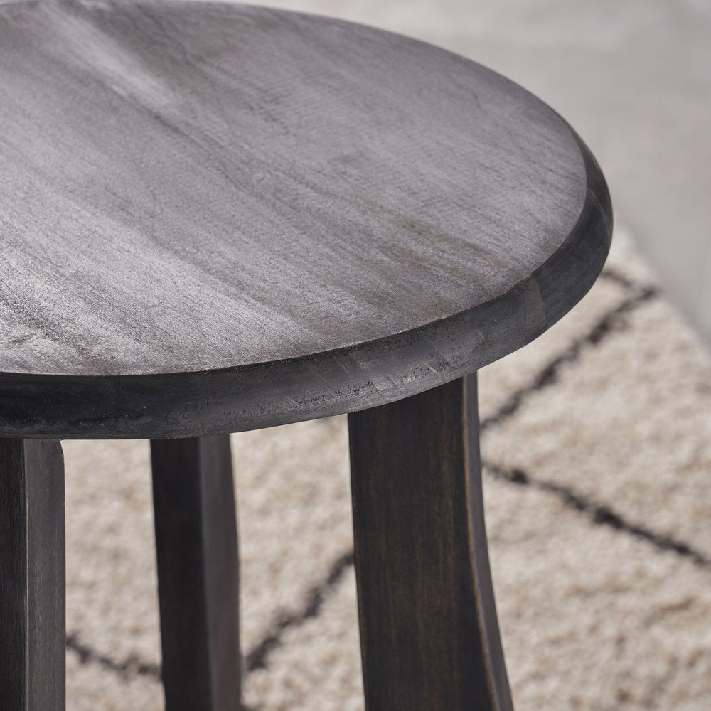 Set of Two 30" Dark Gray Solid Wood Backless Outdoor Bar Height Chairs