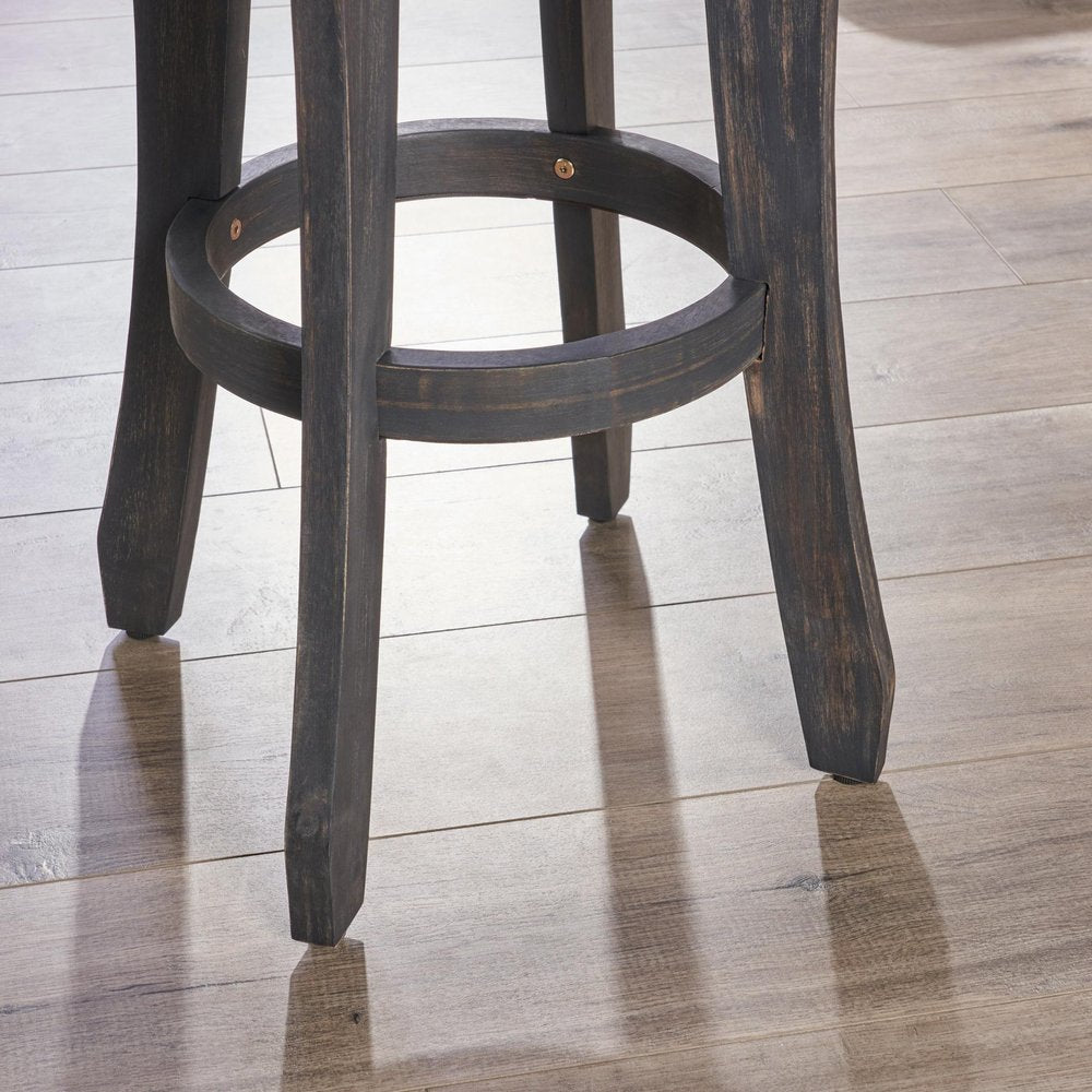 Set of Two 30" Dark Gray Solid Wood Backless Outdoor Bar Height Chairs