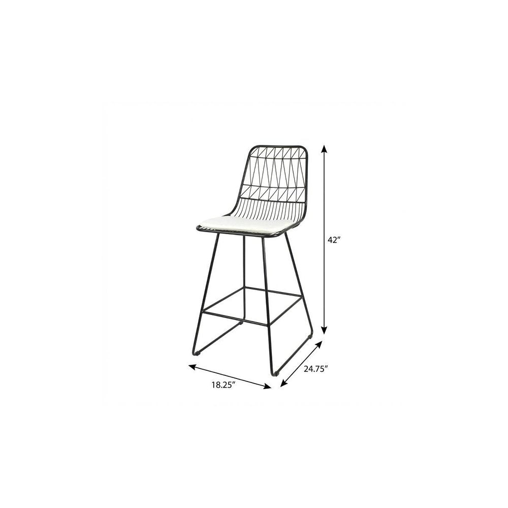 Set of Two 30" Black Iron Outdoor Bar Height Chairs on a white background