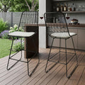 Set of Two 30" Black Iron Outdoor Bar Height Chairs