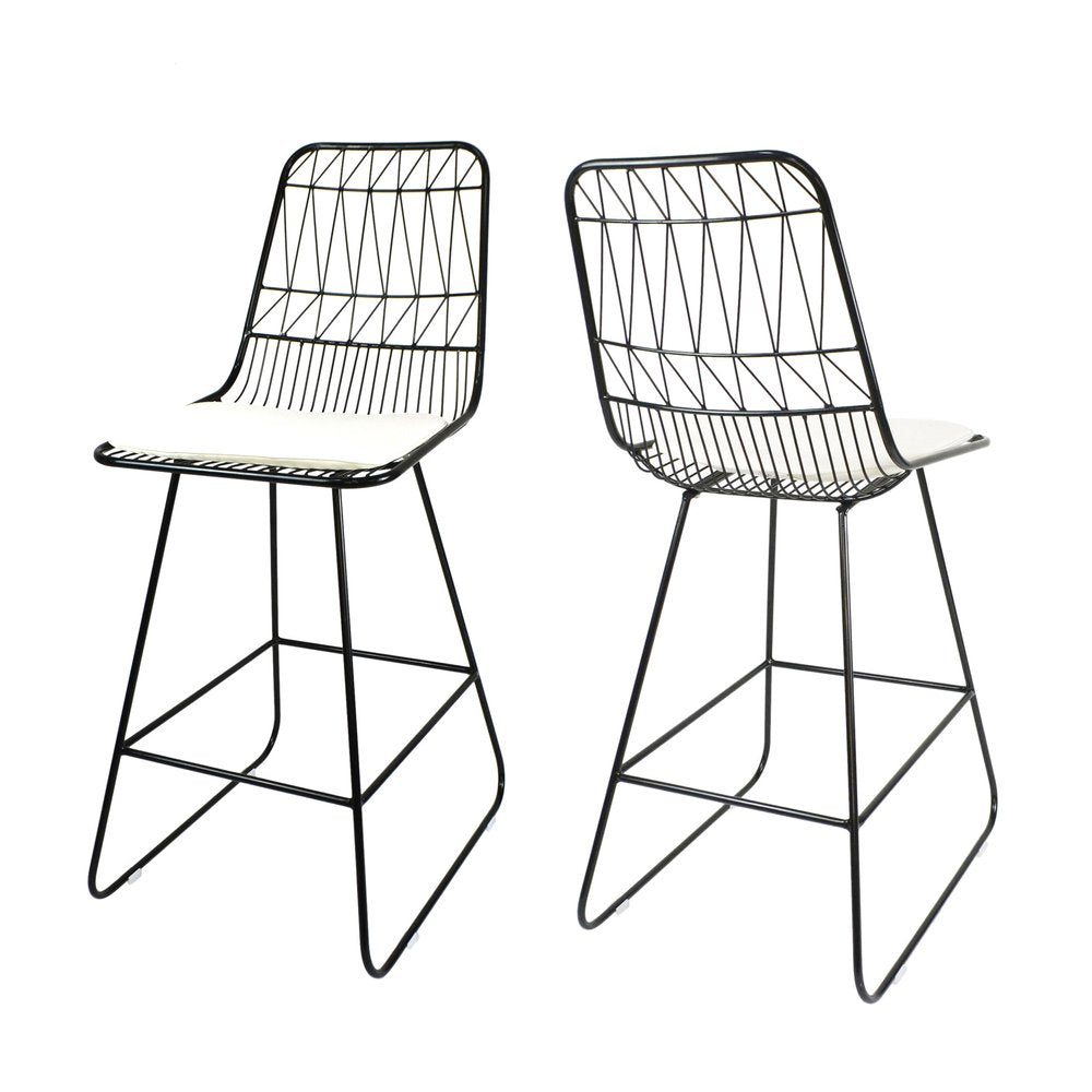 Set of Two 30" Black Iron Outdoor Bar Height Chairs