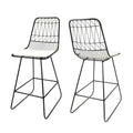 Set of Two 30" Black Iron Outdoor Bar Height Chairs on a white background