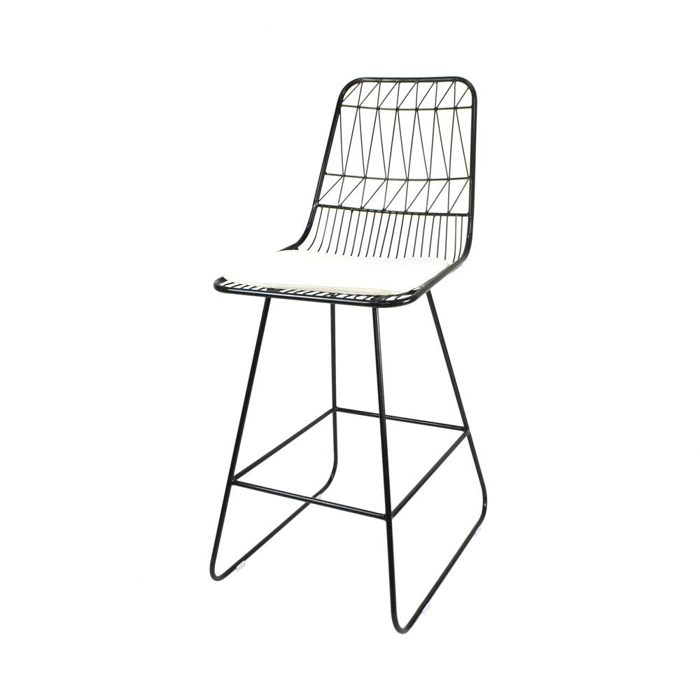 Set of Two 30" Black Iron Outdoor Bar Height Chairs