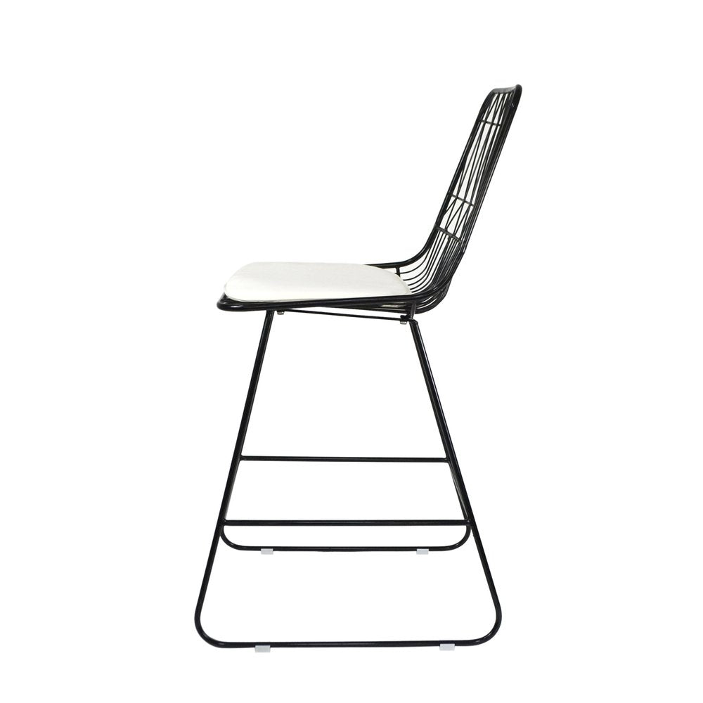 Set of Two 30" Black Iron Outdoor Bar Height Chairs on a white background