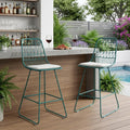 Set of Two 30" Teal Blue Iron Outdoor Bar Height Chairs