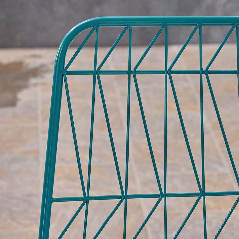 Set of Two 30" Teal Blue Iron Outdoor Bar Height Chairs