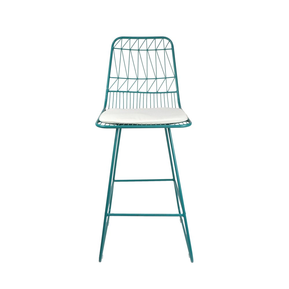 Set of Two 30" Teal Blue Iron Outdoor Bar Height Chairs