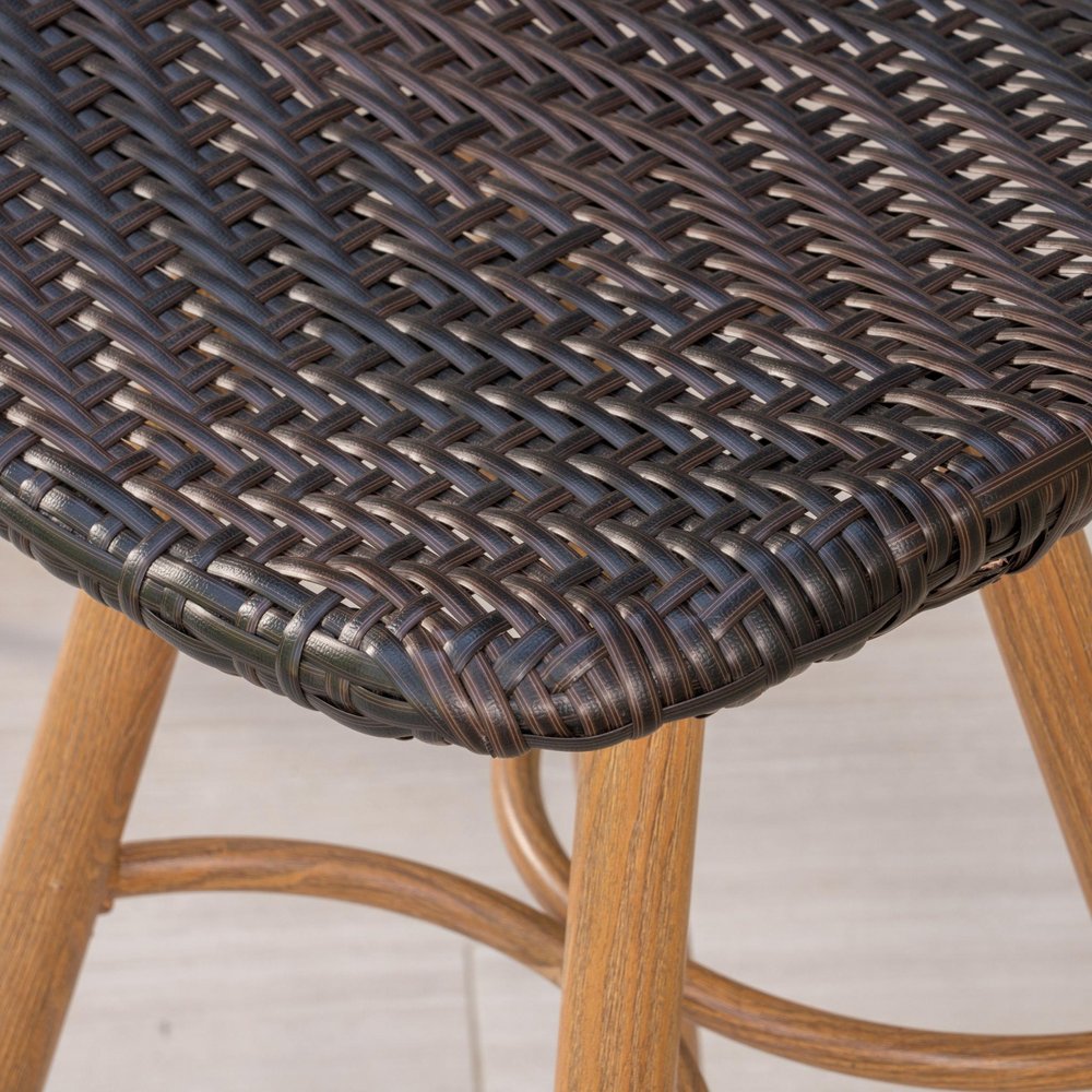 Set of Two 30" Brown Iron Outdoor Bar Height Chairs