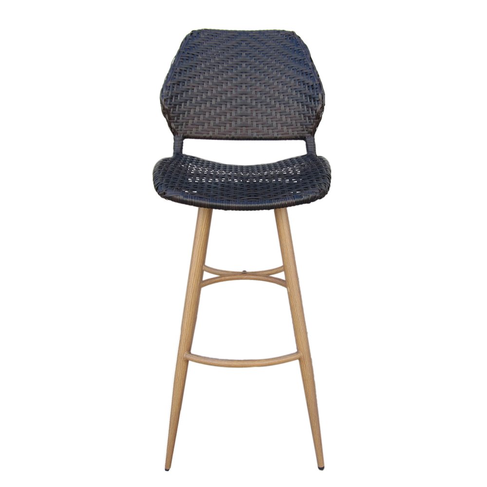Set of Two 30" Brown Iron Outdoor Bar Height Chairs