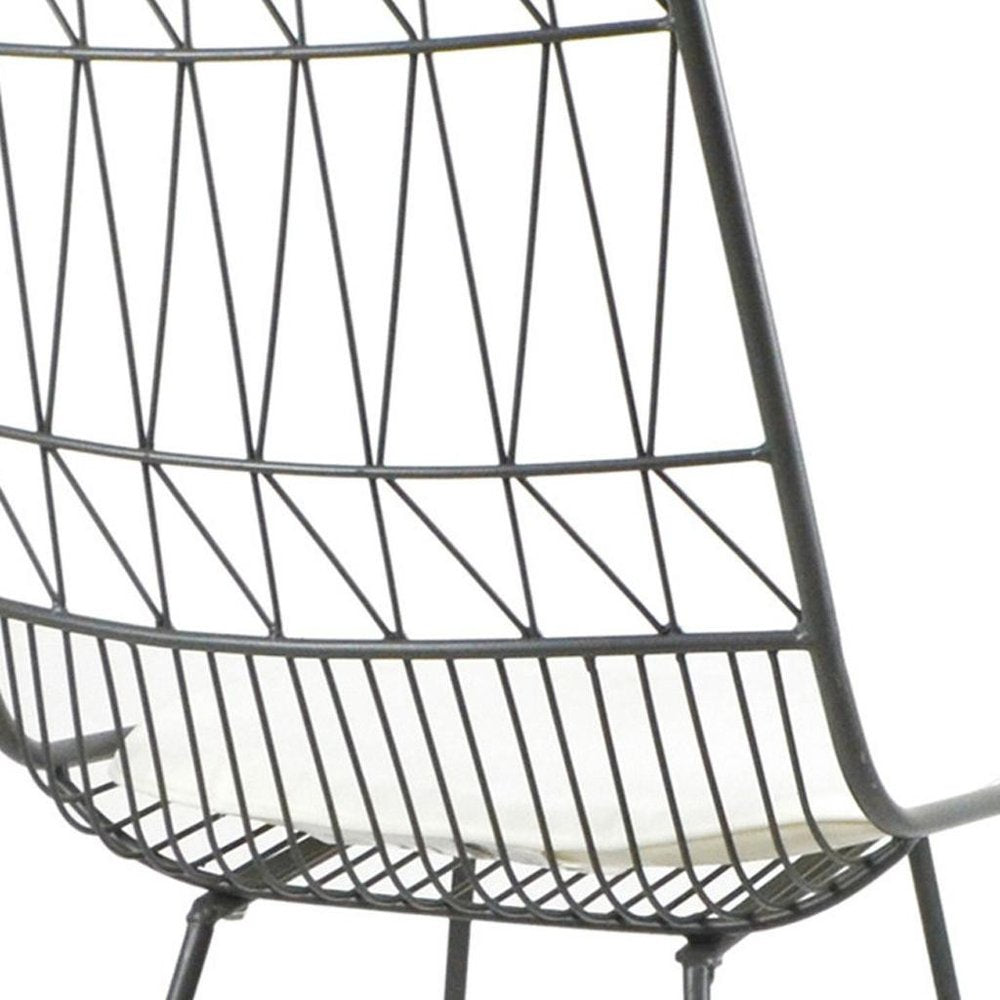 Set of Two 30" Gray And Ivory Iron And Cushion Outdoor Bar Height Chairs on a white background