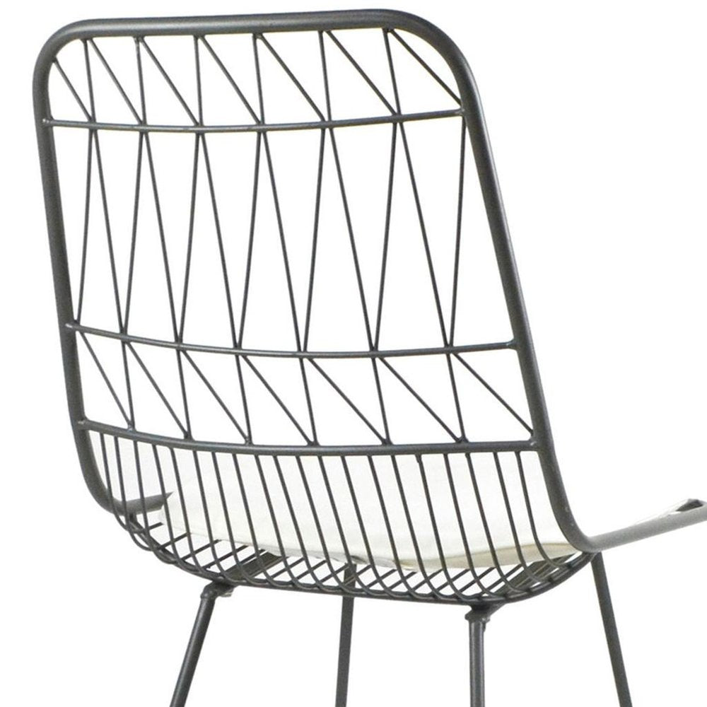 Set of Two 30" Gray And Ivory Iron And Cushion Outdoor Bar Height Chairs on a white background