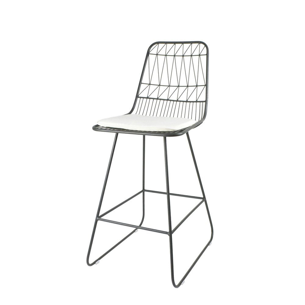 Set of Two 30" Gray And Ivory Iron And Cushion Outdoor Bar Height Chairs