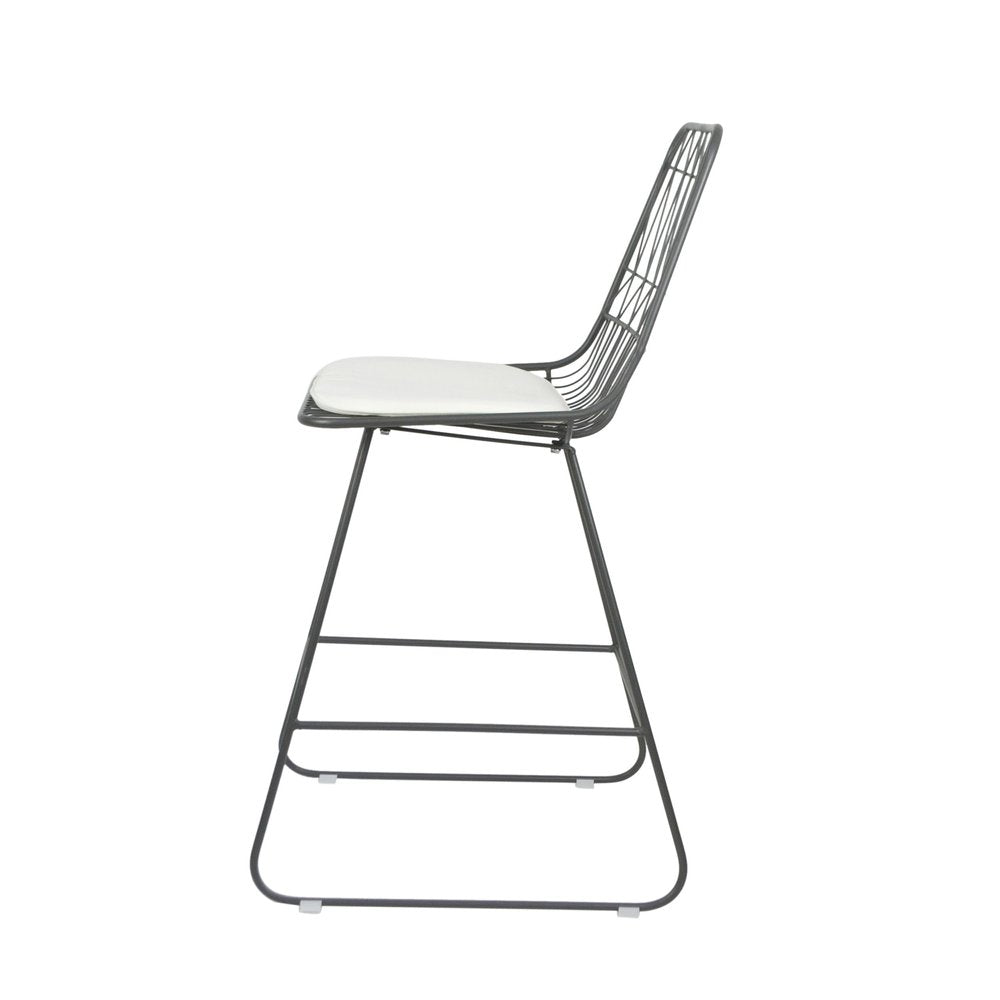 Set of Two 30" Gray And Ivory Iron And Cushion Outdoor Bar Height Chairs