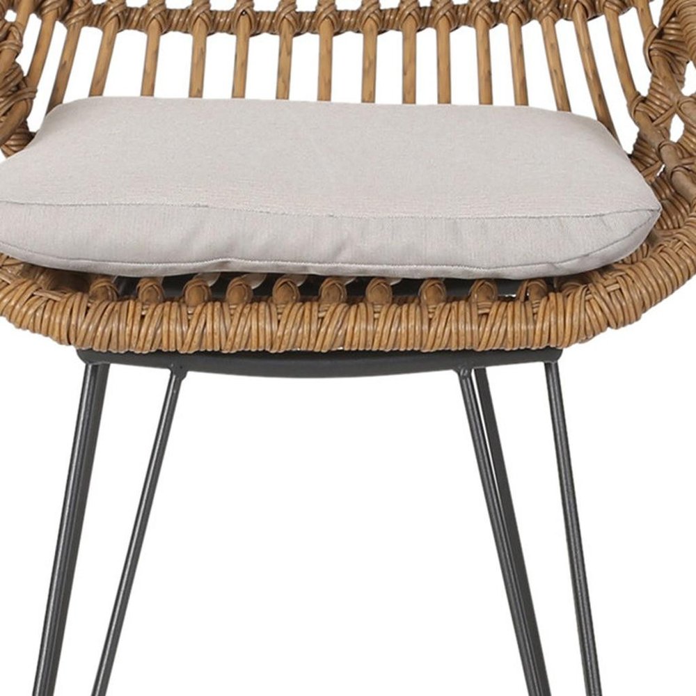 Set of Two 30" Black and Beige Iron Low Back Outdoor Bar Height Chairs