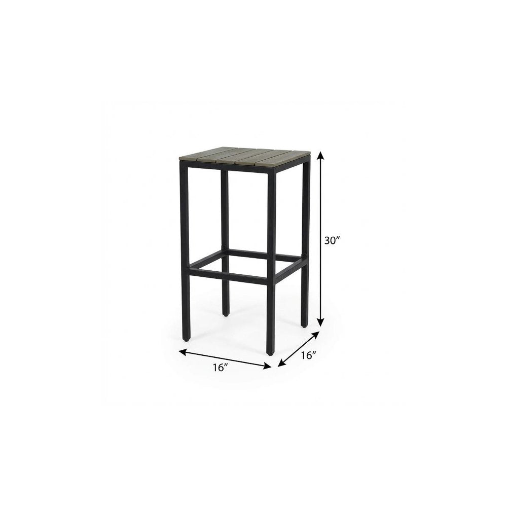 Set of Two 30" Gray Solid Wood Backless Outdoor Bar Height Chairs on a white background