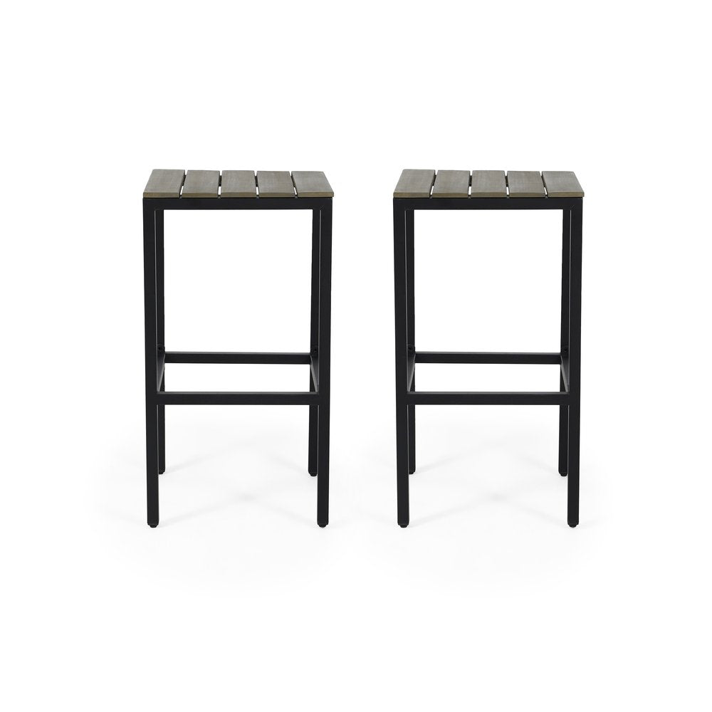 Set of Two 30" Gray Solid Wood Backless Outdoor Bar Height Chairs