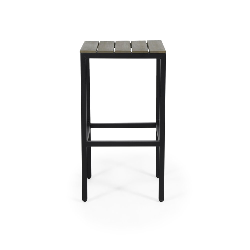 Set of Two 30" Gray Solid Wood Backless Outdoor Bar Height Chairs