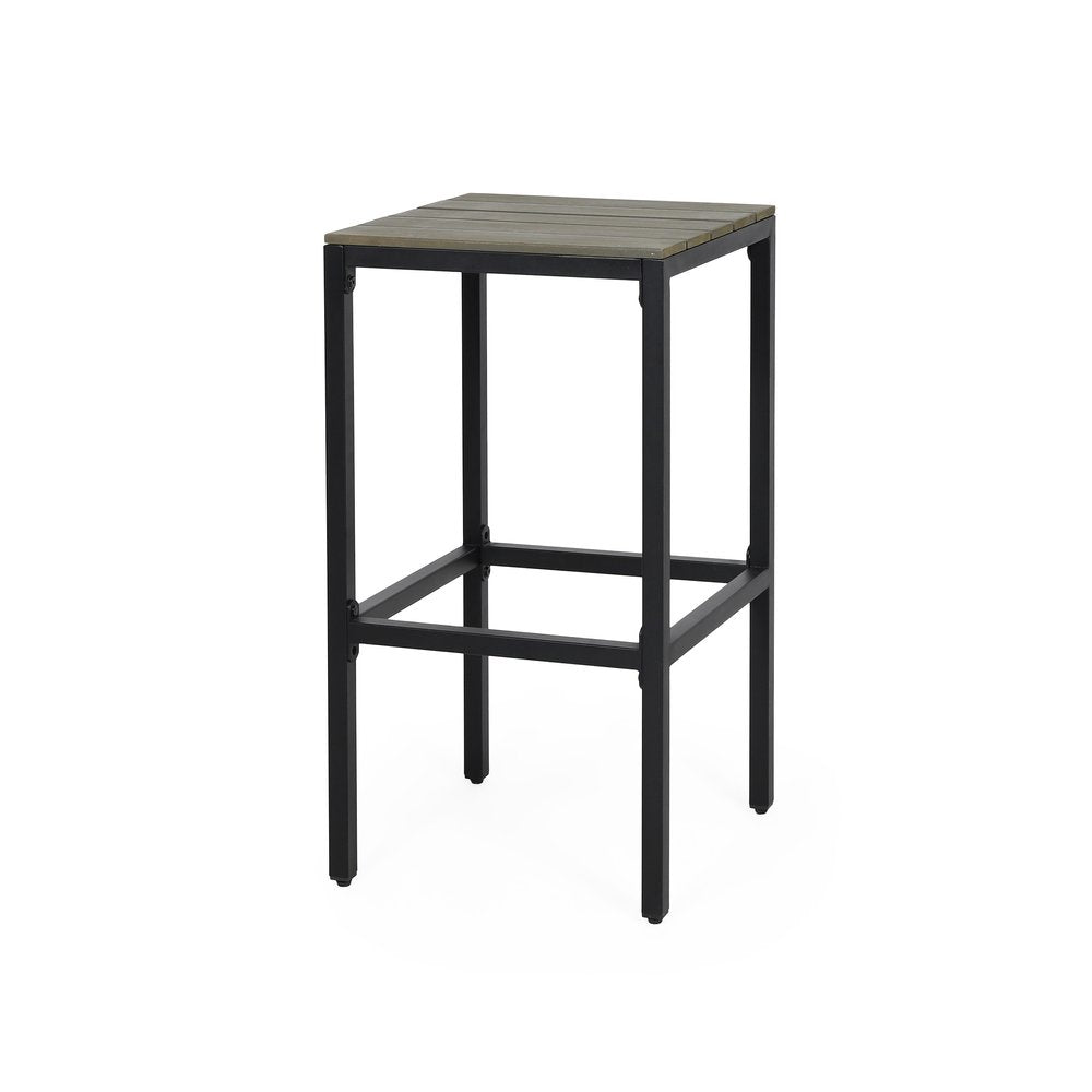 Set of Two 30" Gray Solid Wood Backless Outdoor Bar Height Chairs