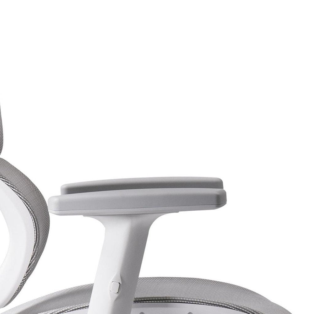 Light Gray And White Adjustable Height Swivel Rolling Gaming Chair With Footrest on a white background