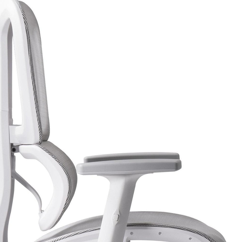 Light Gray And White Adjustable Height Swivel Rolling Gaming Chair With Footrest on a white background