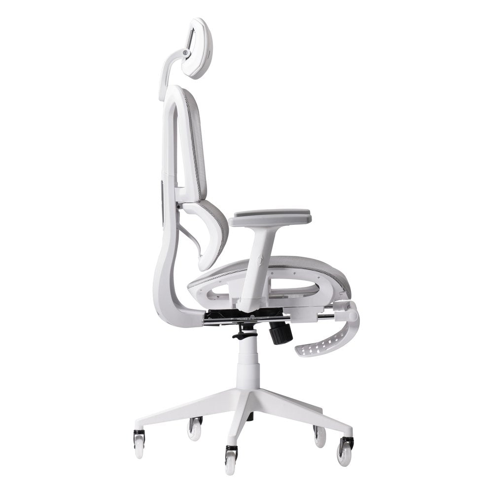 Light Gray And White Adjustable Height Swivel Rolling Gaming Chair With Footrest on a white background