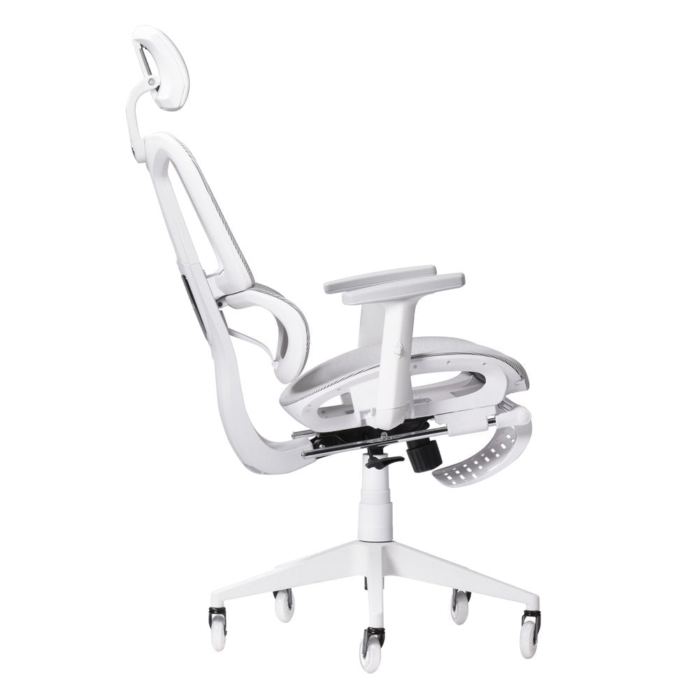 Light Gray And White Adjustable Height Swivel Rolling Gaming Chair With Footrest on a white background