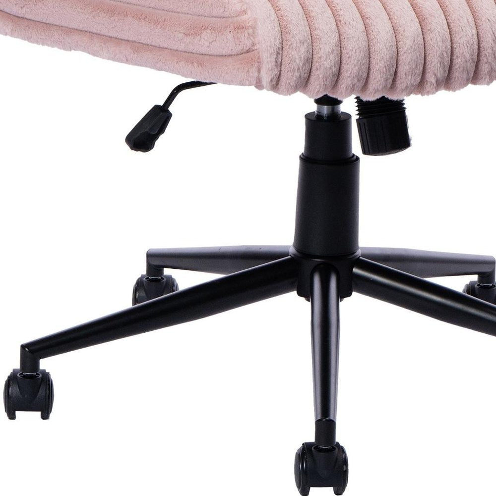 Pink and Black Adjustable Height Faux Fur Swivel Rolling Gaming Chair on a white background