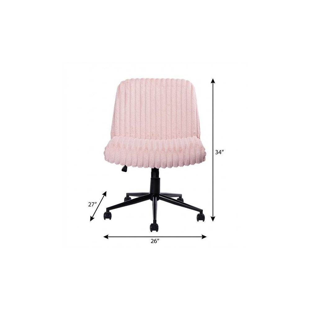 Pink and Black Adjustable Height Faux Fur Swivel Rolling Gaming Chair on a white background