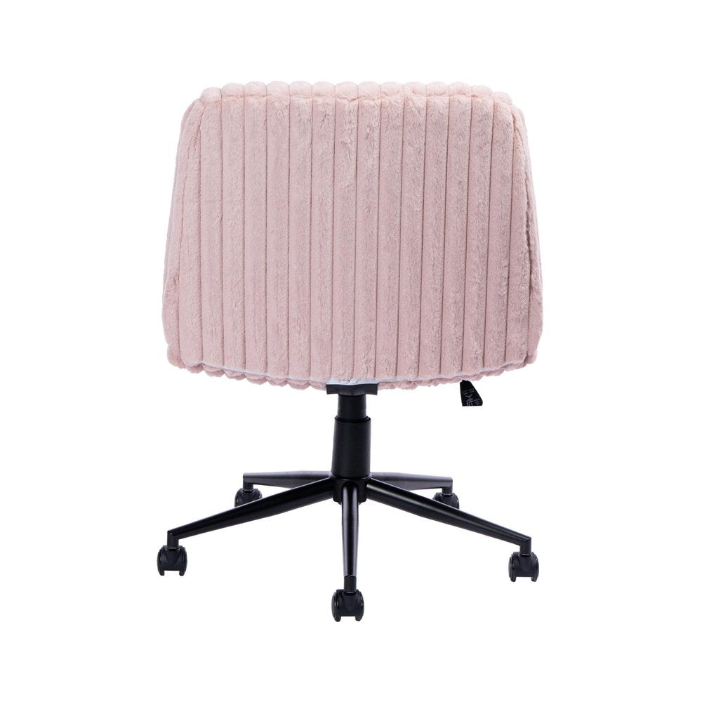 Pink and Black Adjustable Height Faux Fur Swivel Rolling Gaming Chair on a white background