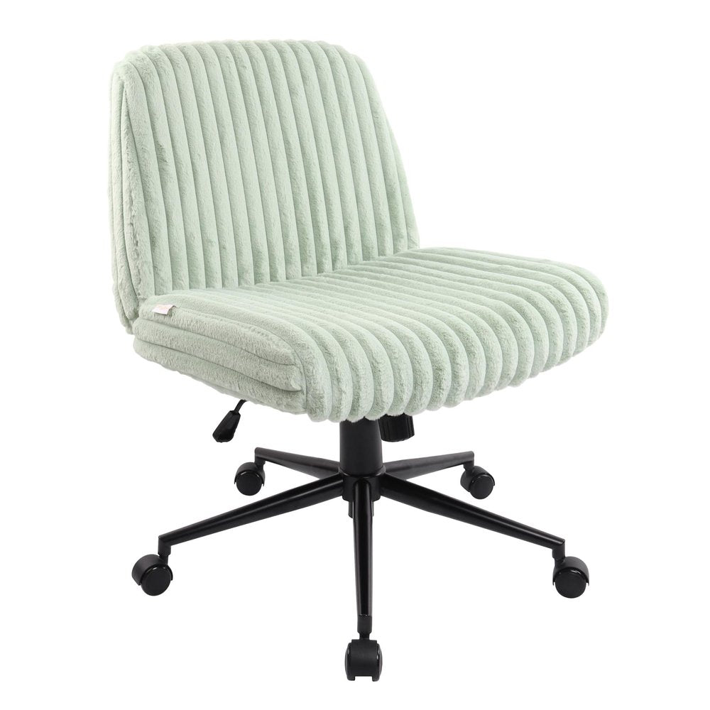 Pink and Black Adjustable Height Faux Fur Swivel Rolling Gaming Chair on a white background