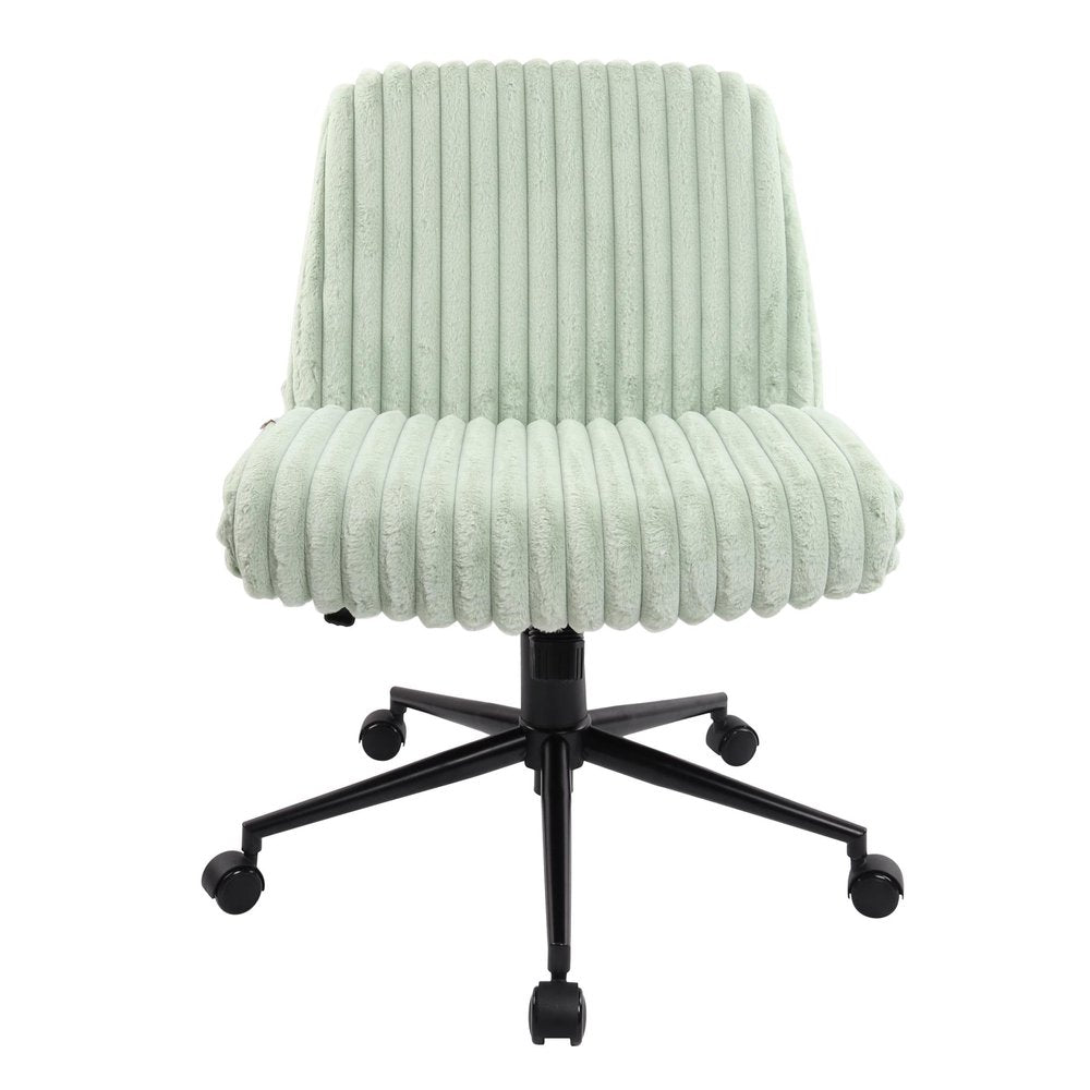 Pink and Black Adjustable Height Faux Fur Swivel Rolling Gaming Chair on a white background