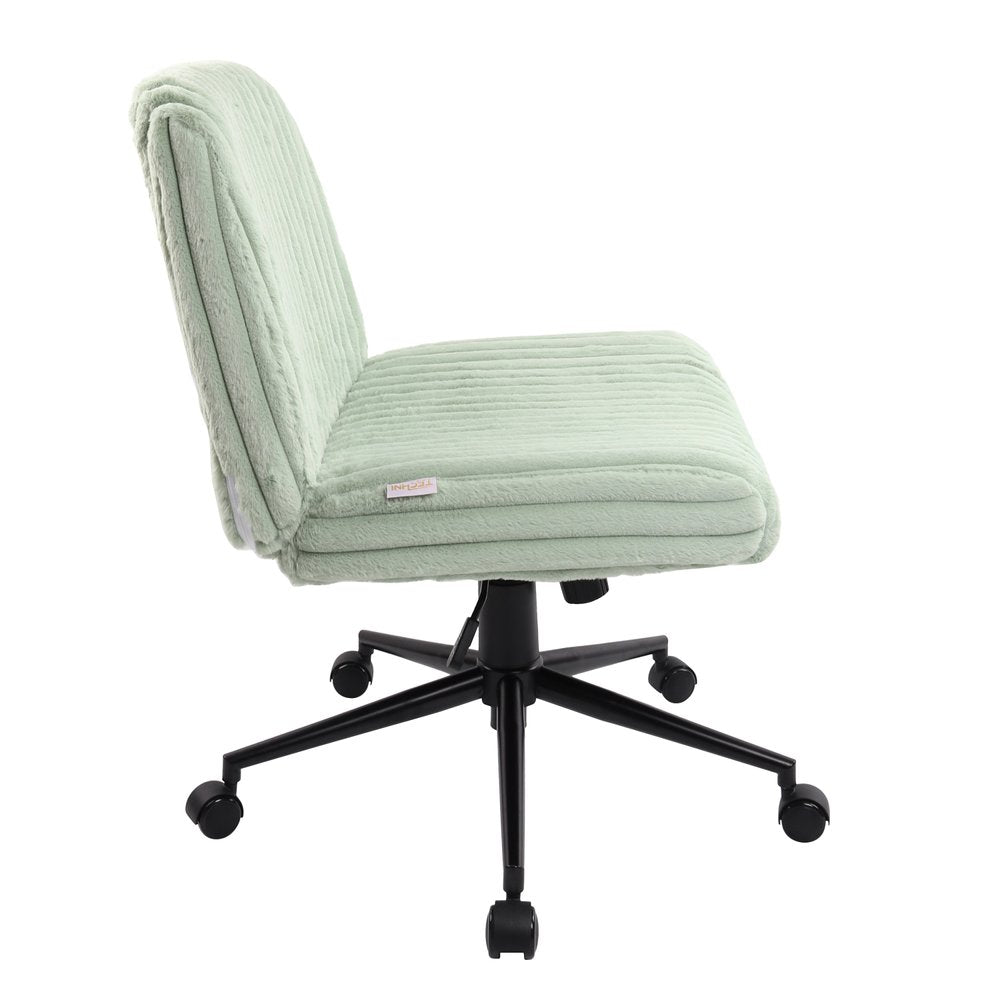 Pink and Black Adjustable Height Faux Fur Swivel Rolling Gaming Chair on a white background