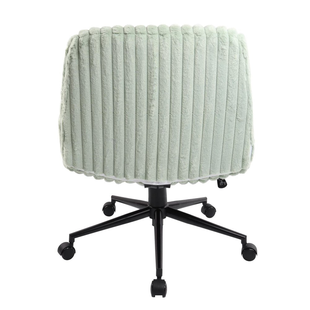 Pink and Black Adjustable Height Faux Fur Swivel Rolling Gaming Chair on a white background