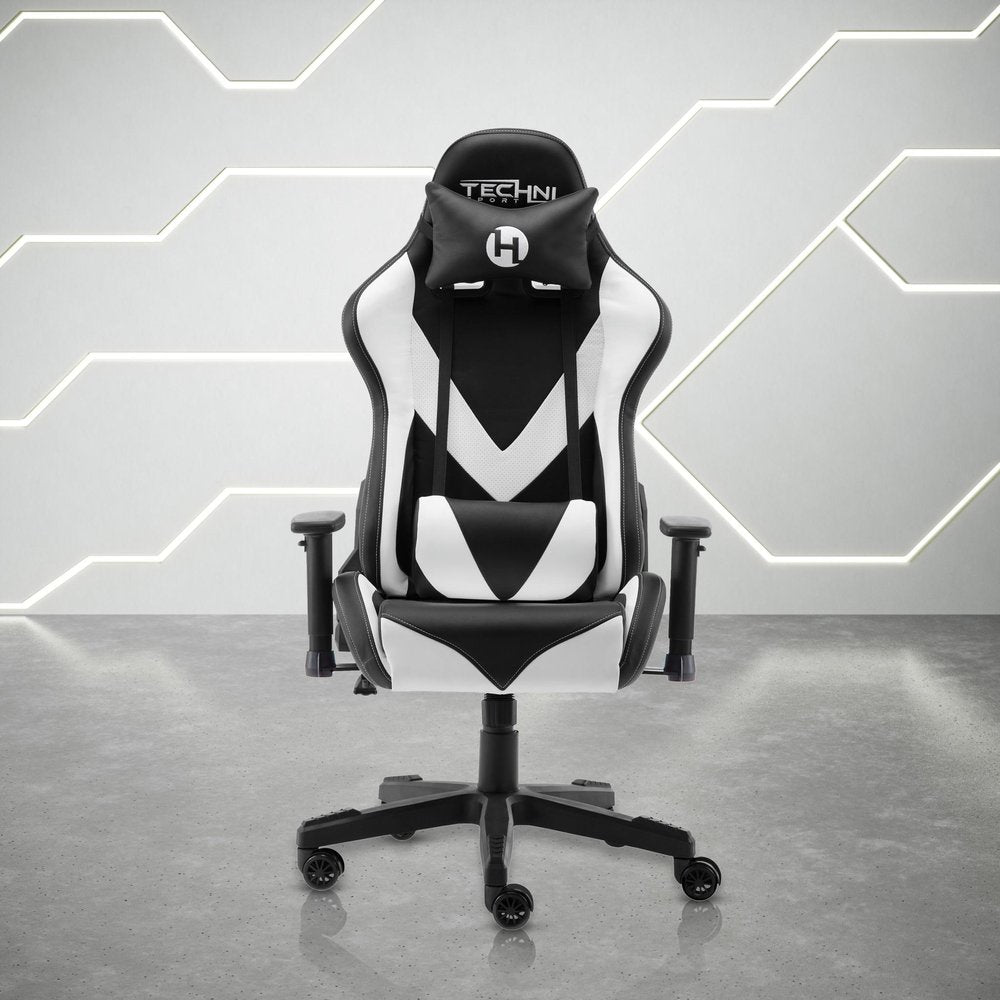White And Black Adjustable Height Swivel Rolling Gaming Chair close-up detail