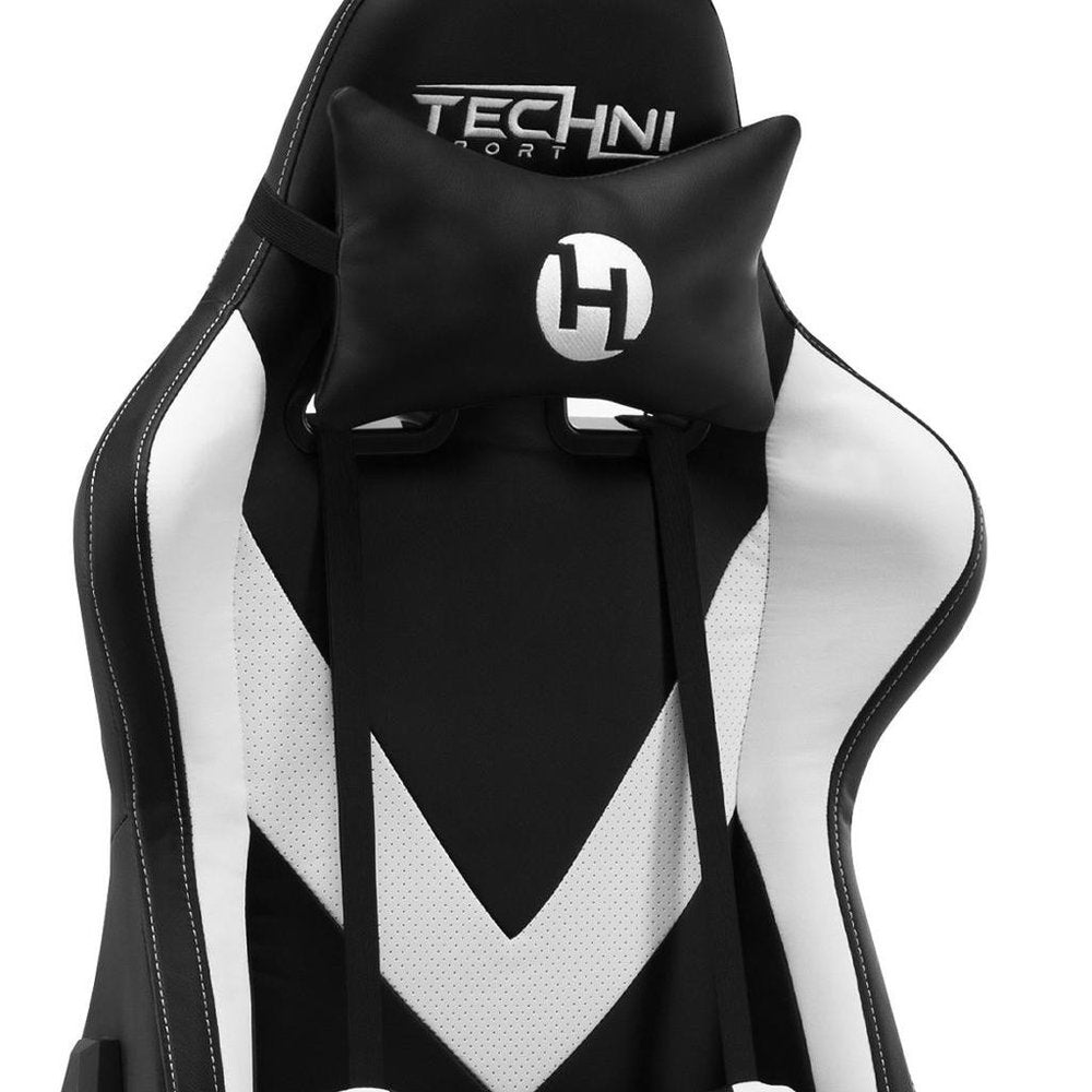 White And Black Adjustable Height Swivel Rolling Gaming Chair on a white background