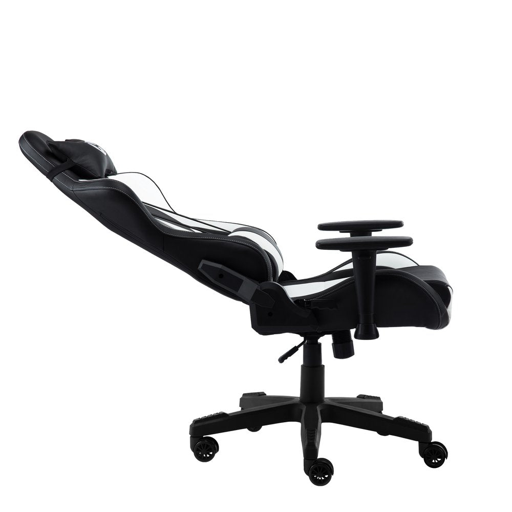 White And Black Adjustable Height Swivel Rolling Gaming Chair on a white background